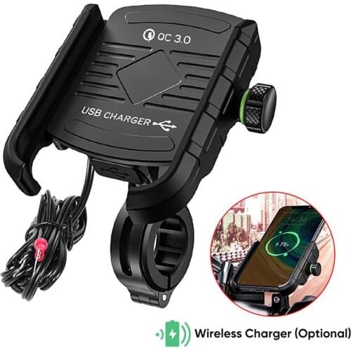 Motorcycle Phone Holder USB QC3.0 Fast Charger Motorbike Mirror Mobile Stand Support QI Wireless Charging GPS Cellphone Mount