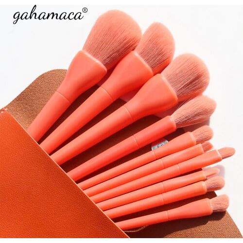GAHAMACA Makeup brushes set 10pcs Orange/Pink/Blue/Green Eyeshadow Eyeliner Make up brush Natural hair Foundation Powder Blusher