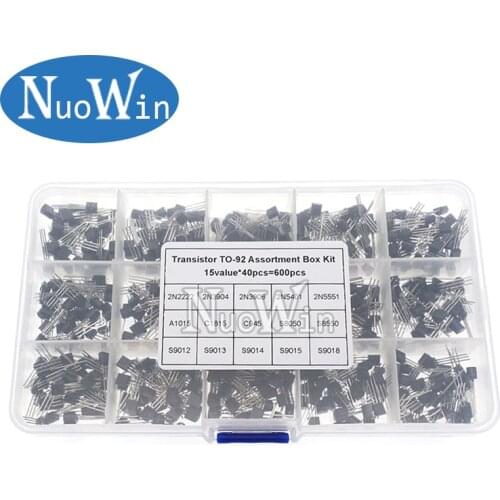 600Pcs 15 Value x 40 Pcs Transistor TO-92 Assortment Box Kit Transistors 2N2222 2N3904 2N3906 C945 S8050 S8550 S9014 S9013 9018