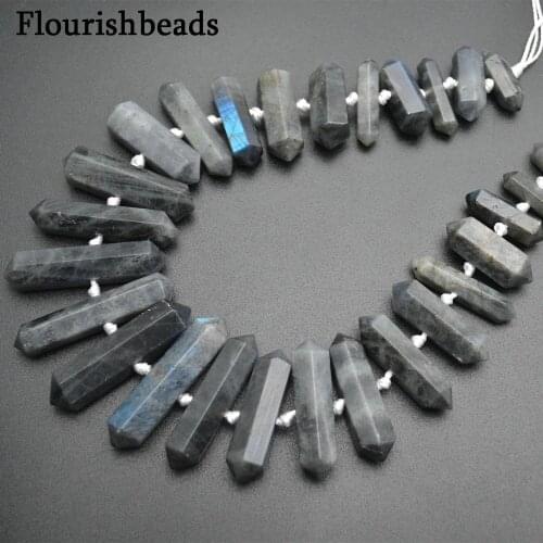 Natural Gemstone Labradorite Double Point Hole In Center Graduated Stone Loose Beads