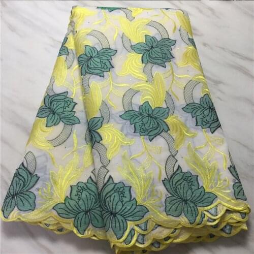 Newest African Lace Fabric High Quality Nigerian Pure cotton Embroidery with Rhinestone French Net Lace Fabric 5 yards per pcs