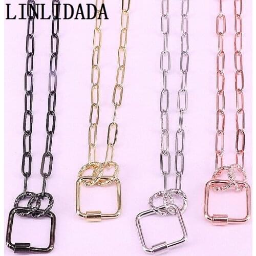 5Pcs Gold/Rose Gold/GunBlack Plated Chain Necklace Carabiner Lock Necklace Square Screw Clasp Necklace