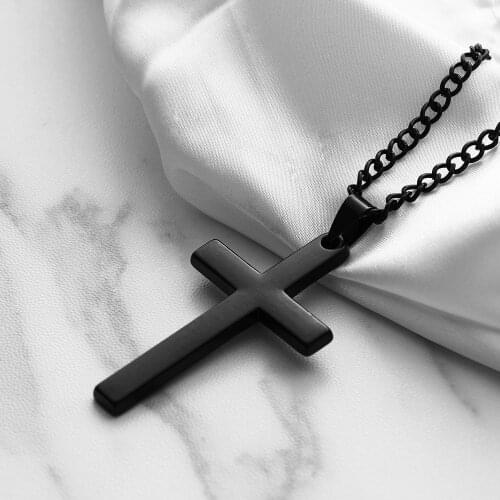 1Pc 2021 Fashion Cross Pendant Necklace Stainless Steel Link Chain Necklace for Men Statement Male Punk Charm Necklaces Jewelry