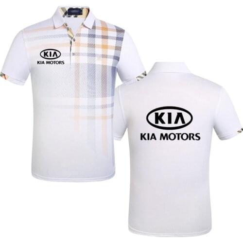 Striped Gradient cotton Mens Short Sleeve Kia car logo print polo Shirts Streetwear Harajuku Mens polo shirt Short Sleeve