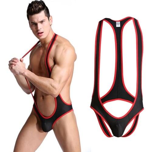 AIIOU Sexy Mens Bodysuit Open Back Jockstrap Gay Jumpsuits Wrestling Singlets Undershirts Bodybuilding Fetish Bondage Costumes
