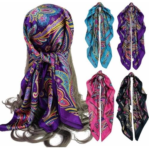 Silk Scarf Womens Large Square Scarf 90cm Satin Silk Scarf Wholesale Cashew Flower Scarves