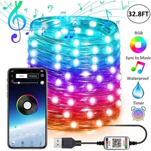 Bluetooth APP USB RGB LED Fairy String Light 5V Silver Wire Garland Home Christmas Wedding Holiday Party Decoration 10M 20M