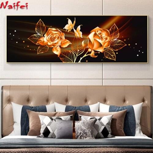 Modern Abstract 5d Diamond Painting Cross Stitch Kits Wall Art Painting Gold Flower Diamond Embroidery Picture for Home Decor