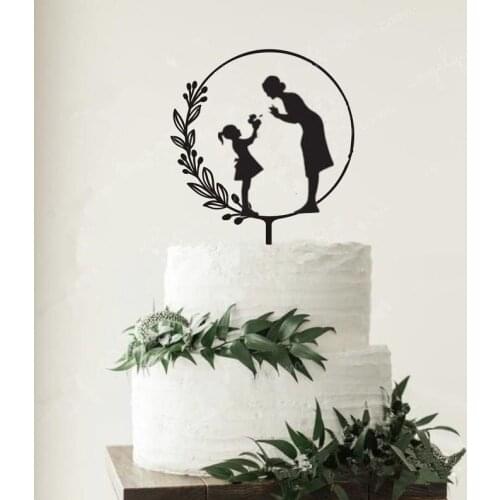 Mum with me cake topper kids and mum birhtday cake topper acrylic black birthday cake decorating party decoration