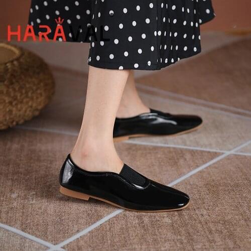 HARAVAL Women Pumps Shoes Low Heels Loafers Patent Leather Square Toe Casual Office Lady Elegant Shoes Women Casual A332