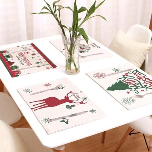 TUUTH 2Pcs/set Linen Placemat Christmas Theme Mat Festive Table Decorations Waterproof Slip-Resistant Pad