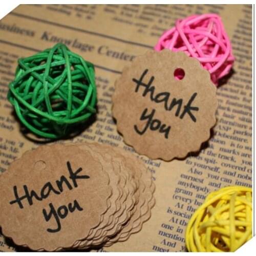 Stock Wholesale 40mm Diameter scalloped round Kraft Hang tag "thank you" Retro Kraft Gift tag Packaging Label 300pcs/lot