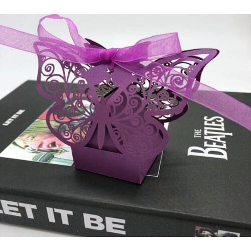 Pearl Paper Candy Box Small White/Purple Wedding Favour Box Laser Cut Wedding Box for Sweets Wedding Party Decorations