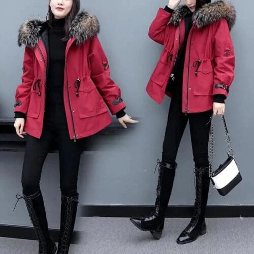 Plus Size Autumn/Winter New Detachable Parkas Womens Imitation Fur Coat Korean Thickened Pleated Black Jacket Big Fur Collar