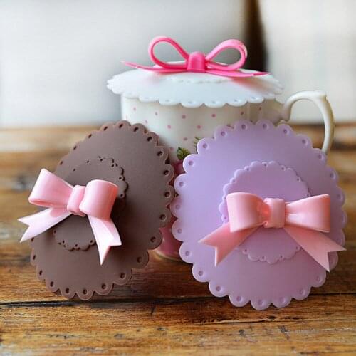 1Pc Cute Anti-dust Silicone Cup Cover Silicone Lovely Bowknot Cup Cover Coffee Suction Seal Lid Cap