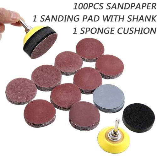 100pcs 2" Sandpaper Disk Backing Pad 60-3000Grit Mixed Grits Hook Loop Abrasive Tool Grinder Sanding Disc Polish Set