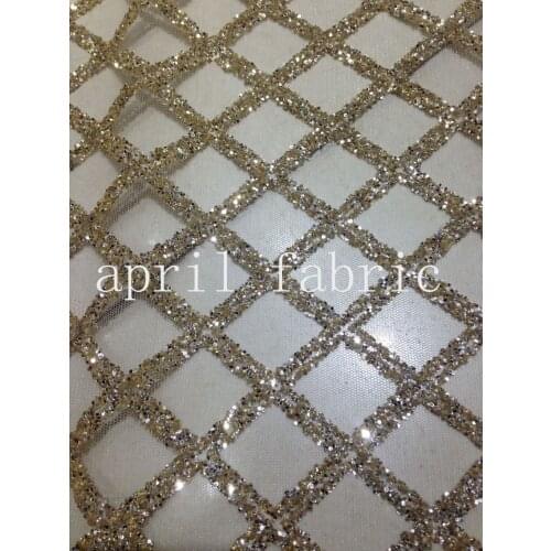 5yards HLL069 gold grid glitter hand print african india mesh fabric for wedding/evening dress