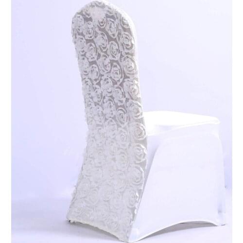 50pcs Luxury Wedding Lycra Spandex Rosette Chair Covers Satin Rose Flower Elastic Stretch Chair Cover For Hotel Event Decoration