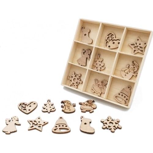 50pcs Christmas Wooden Slices Unfinished Wood Cutouts Multi Shapes Heart Bell Snowflakes Angel for DIY Christmas Hanging Decor