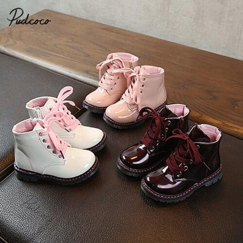 Toddler Girls Boys Martin Boots, Fashion Side Zipper Lace-Up PU Leather Non-Slip Ankle Boots
