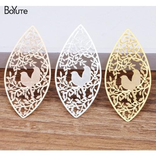 BoYuTe 10Pcs 35*72MM Silver Gold Filigree Metal Sheet Bird Pendant Charms for Jewelry Making Diy