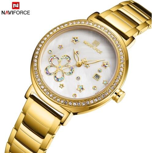 NAVIFORCE Gold Watch for Women Fashion Casual Stainless Steel Strap Watch Gift for Mother Girl Friend Clock Lady Female Watch