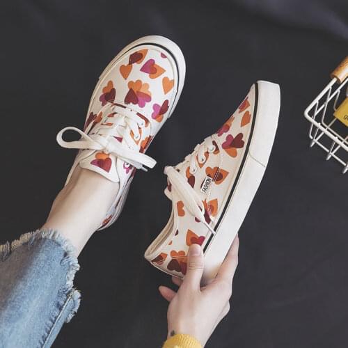 Comemore Canvas Autumn Womens Sports Shoes Casual 2021 New Style White Shoe Spring Korean-style Heart Sneakers High Low Lace Up