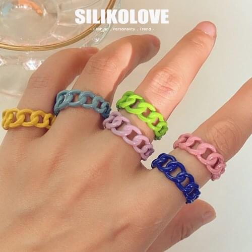 SILIKOLOVE Trend Macron Color Spray Paint Adjustable Rings for Women Thread Opening Knuckle Rings