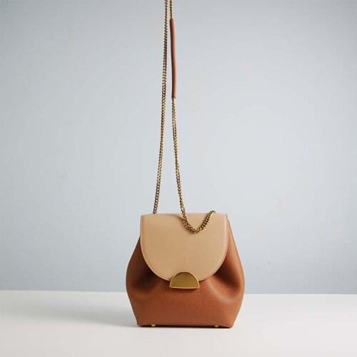 Leather niche original trend retro leisure soft top layer cowhide chain bucket handmade women shoulder messenger handbag