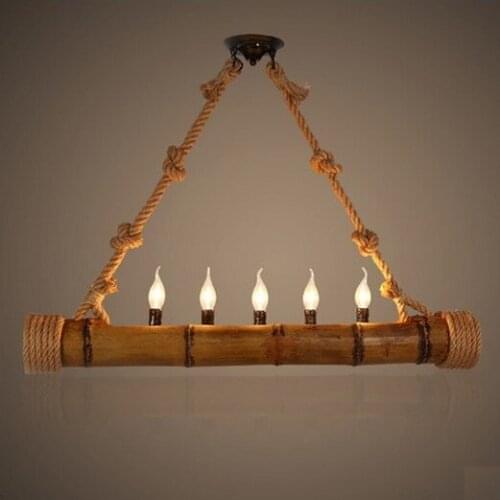 Loft Style Creative Rope Bamboo Tube Droplight Vintage LED Pendant Light Fixtures For Dining Room Hanging Lamp Indoor Lighting