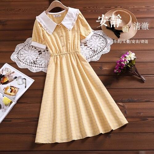 Autumn New WomenS Clothing Small Fresh Girl Sweet Doll Collar Dress Mori Girl Short Sleeve Waist Thin High Quality Dress