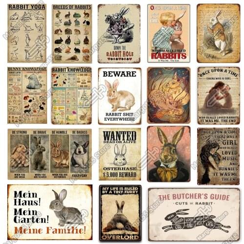 Breeds of Rabbits Retro Metal Sign plate for Bar Cafe Club Kitchen farmhouse Wall Decoration Plaque Nostalgic Art Iron Painting