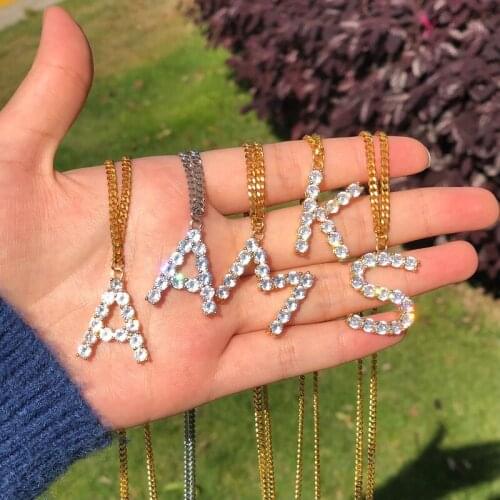 Fashion Hiphop Punk Necklace Gold Zircon Letter Pendant Chain Necklace for Women man Choker A-Z 26 Initials Jewelry Gifts