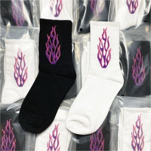 Fashion New Funny Purple Flame Socks Personality Trend Tube Socks Hip Hop Four Seasons Popular Harajuku Couple Socks Pure Cotton