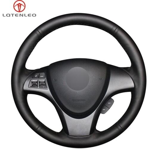 LQTENLEO Black Genuine Leather DIY Hand-stitched Car Steering Wheel Cover For Suzuki Kizashi 2010 2011 2012 2013 2014 2015