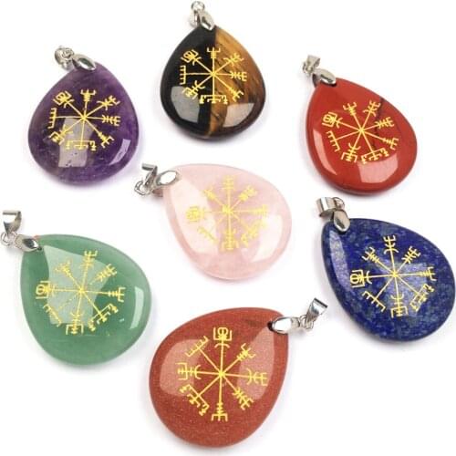 Natural Stones carved Chakra Pendants Reiki amulet Stone Water drop shape Pendant for Jewelry Making DIY Necklaces Accessories