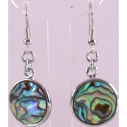 Natural Round Bead Blue New Zealand Abalone Shell Handmade Jewelry For Women Dangle Earrings 1Pair U070