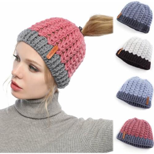 2019 Autumn New Fashion Womens Warm Autumn Winter Solid Wool Knitted Beanie Bobble Hat Knitted Casual Ski Cap
