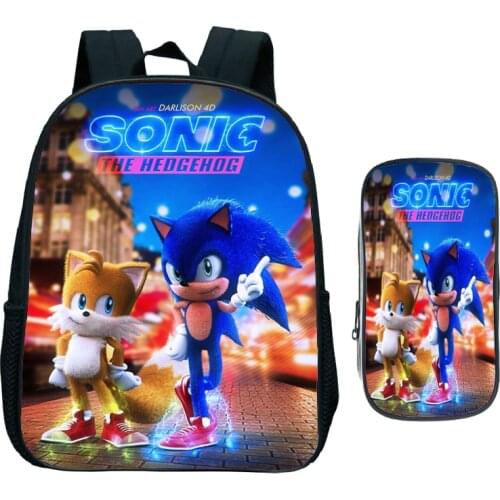New Cool Children Sonic Kindergarten Backpack Child Primary School Bag Bookbag Kids Start School Gift(2pcs Set/Rucksack Pen Bag)