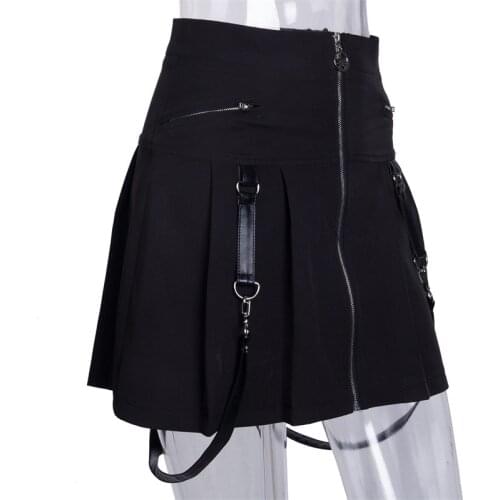 Autumn Zipper Pleated Plaid School Mini Skirt Halloween Gothic A Line Women Skirts Strap Sexy Solid Suspender Bottom Skirt Women