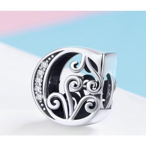 Pandach 100% 925 Sterling Silver Letter Alphabet C Charm Name Bead Fit Original Bracelets Pendant Jewelry Making 030C