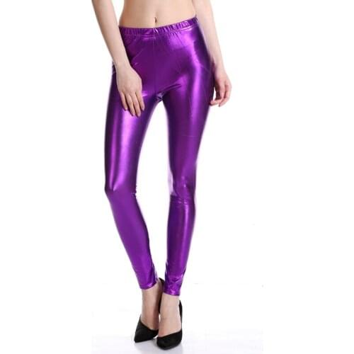 Sexy liquid Wet Look Shiny Metallic Stretch Leggings Women Faux Leather Elastic Waist Leggings Pants Trousers