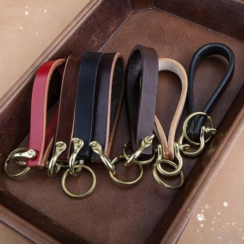 British horse reins brass horseshoe chain handmade key chain key chain head leather Handmade leather accessories