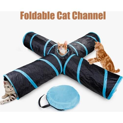 Dropshipping Pet Cat Tunnel Toys for Cat Kitten 4 Holes Collapsible Crinkle Cat Playing Tunnel Toy Tunnel With Ball For Cats