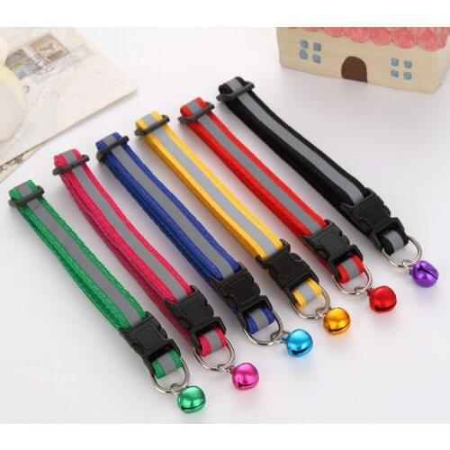 1pc Adjustable Pet Cat Dog Puppy Reflective Collars Safety Buckle Bell Neck Strap Dog Supplies Cat Collars