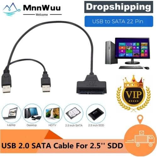 SATA to USB 2.0 Cable USB SATA for 2.5 Inch External HDD SSD Hard Drive SATA 22 Pin Adapter USB 2.0 to Sata Cord