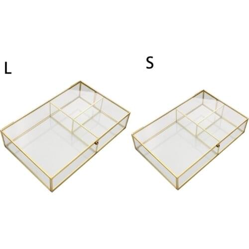 Geometric Clear Glass Jewelry Box Jewelry Organizer Holder Tabletop Succulent U2JC