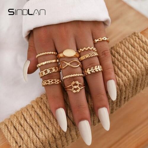 Sindlan 13Pcs Vintage Evil Eye Gold Rings for Women Boho Chain Leaf Stranger Things Set Couple EMO ZA Fashion Jewelry Cool Stuff