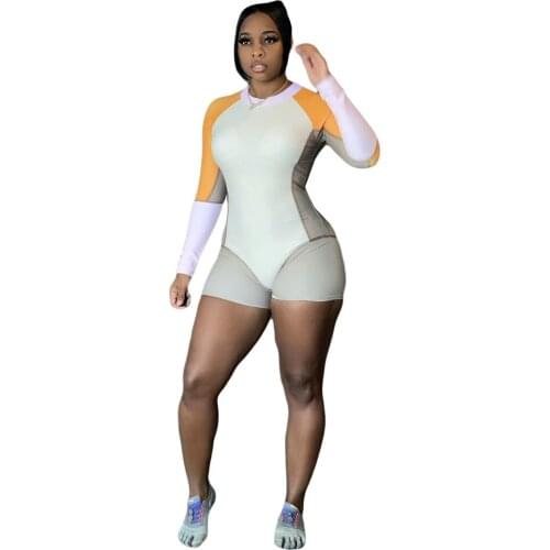 Tie Dye Long Sleeve High Waist Skinny One Piece Biker Shorts Summer Gym Clothing Sports Women Jumpsuits Rompers Bodycon Playsuit