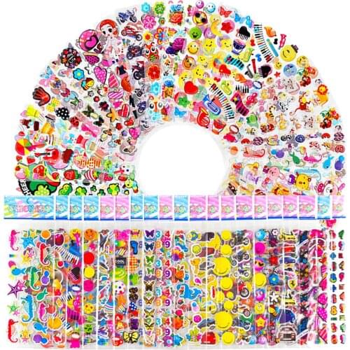Random 3D Puffy Bulk Stickers 20 Different Sheets Anime Sticker for Girl Boy Scrapbooking Teachers Animals Cartoon Pack Kids Toy